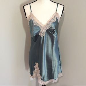 Satin with lace green nightgown slip babydoll lingerie gown size L